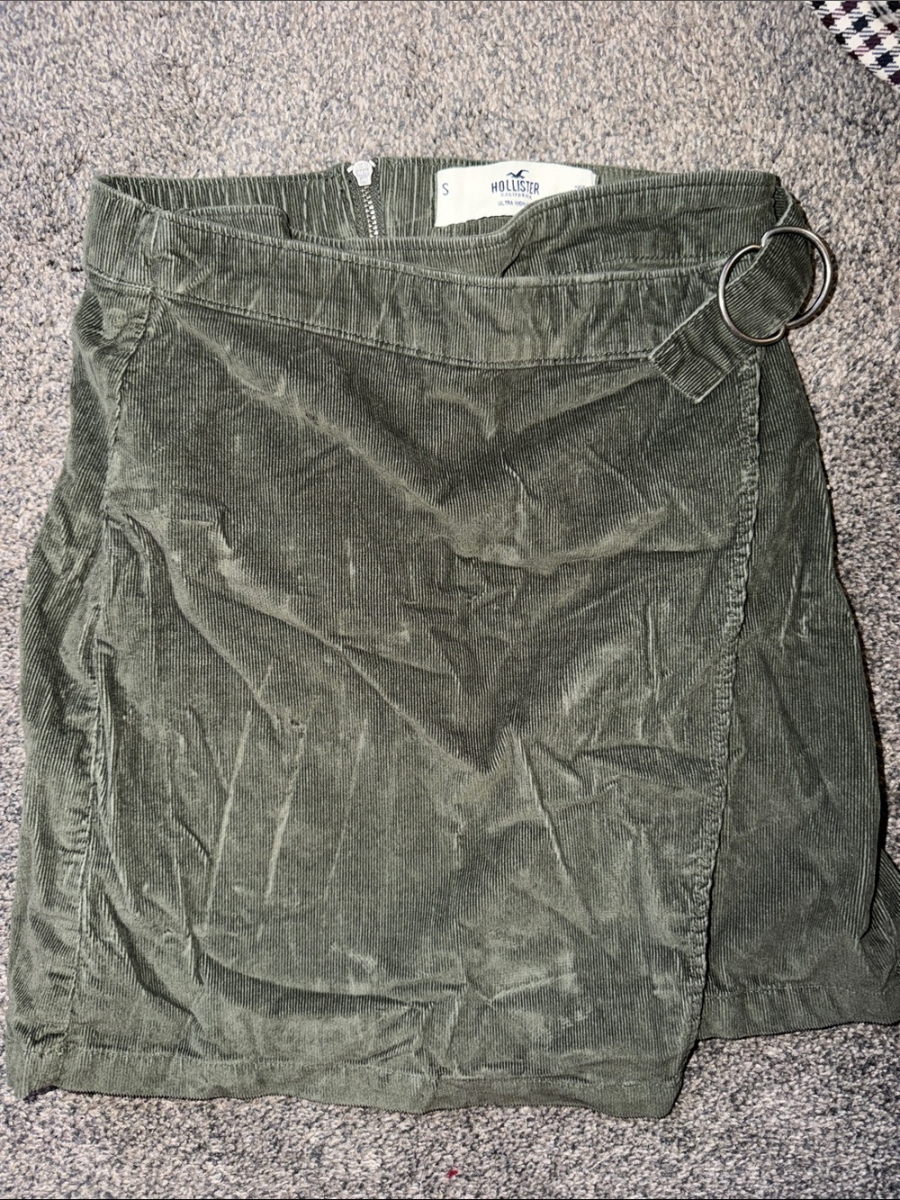 Hollister Olive Corduroy Mini Skirt with Double Ring Accent